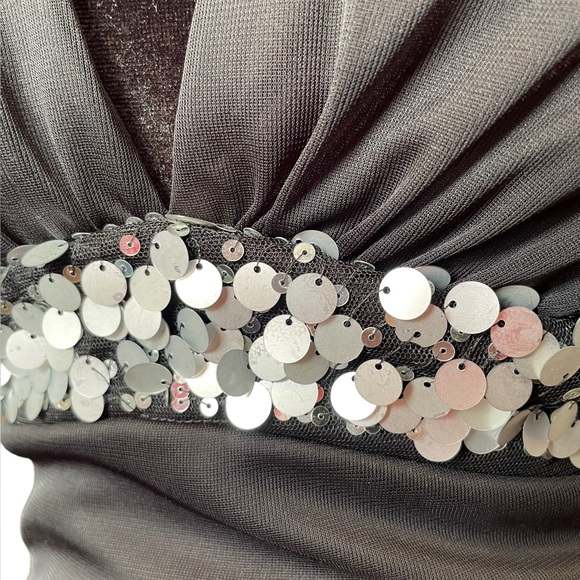 Venus Black Sequin Asymmetrical Mermaid Hem Formal Cocktail Halter Top Dress - Picture 3 of 8